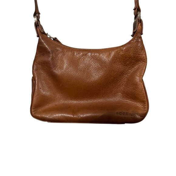 Fossil Tan Genuine Leather Shoulder Hobo Handbag Purse 6X8 Exterior Wear - Picture 2 of 16